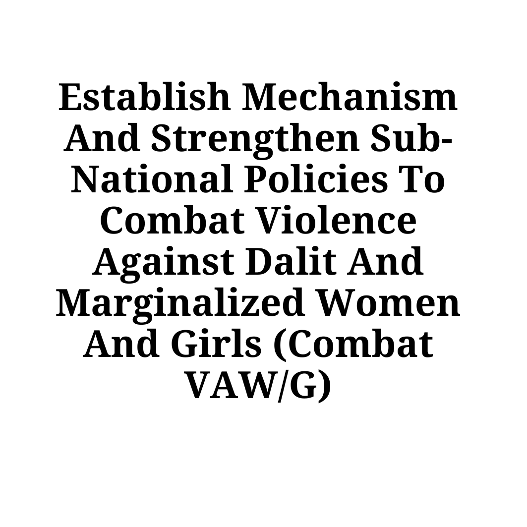 Establish Mechanism and Strengthen Sub-National Policies to Combat Violence Against Dalit and Marginalized women and Girls (Combat VAW/G)
